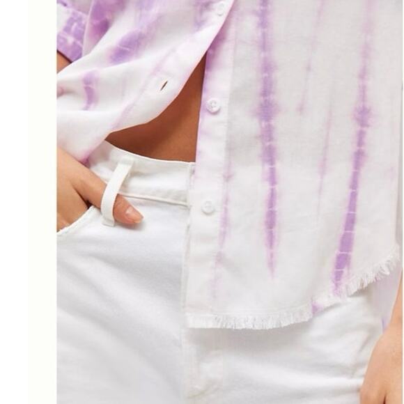 Anthropologie x Cloth & Stone Purple Tie Dyed Frayed Button Down Shirt Small - Picture 7 of 12